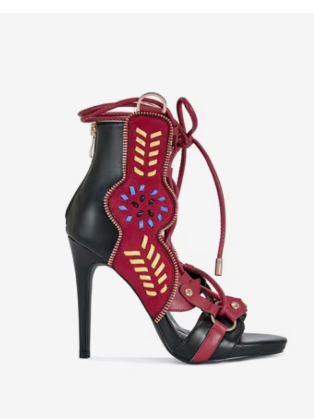 Shainia Red Lace-Up High Heel Sandal
